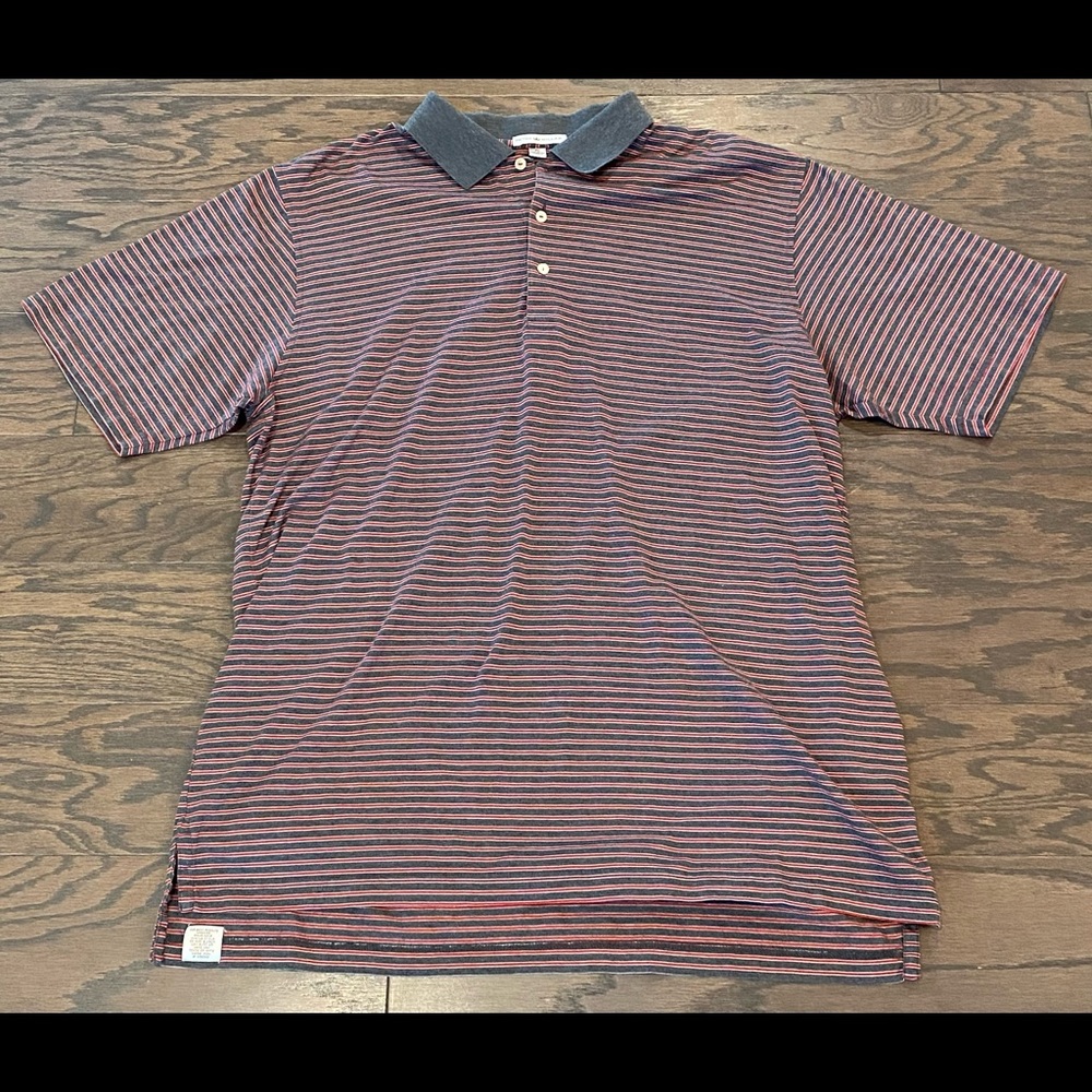 Peter Millar Gray and Red Striped Golf Polo - Size XL